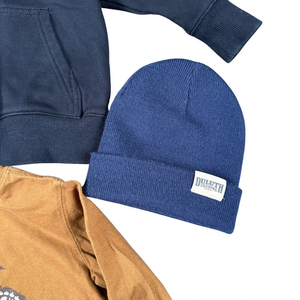 Duluth Trading Co Toddler Boys 3pc Set Hoodie‎ Tee Beanie Black Brown 2T 3T